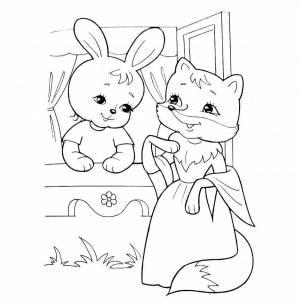 Раскраски лиса и заяц избушка