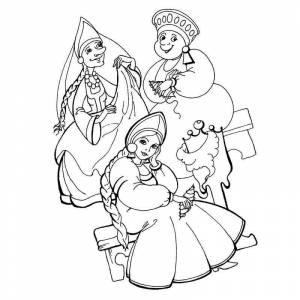 Раскраска три дочки отца купца из сказки Аленький цветочек