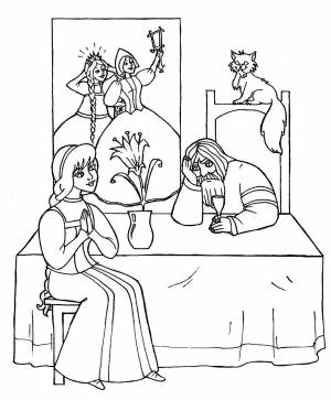 Раскраски аленький, Раскраска Третья дочь попросила аленький цветочек аленький цветочек