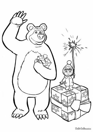 Раскраска Маша и медведь прощаются