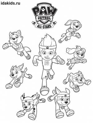 Раскраска Щенячий Патруль вся команда бежит
