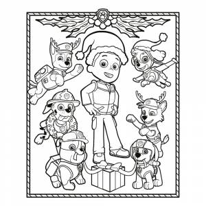 Раскраска Щенячий патруль на Рождество