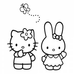 Раскраска Китти с зайкой
