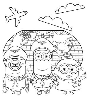 Раскраска Миньоны-пилоты