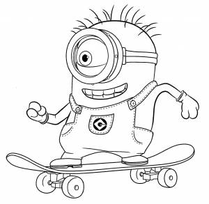 Раскраска Миньон на скейте