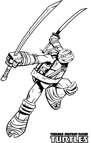 Раскраски Раскраска Леонардо со своими большими мечами черепашки ниндзя