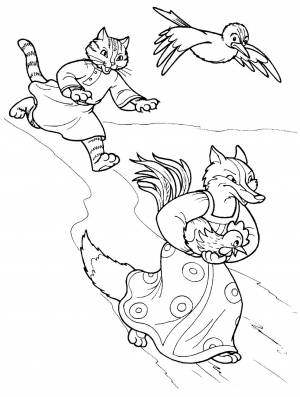 Раскраска из сказки кот петух и лиса