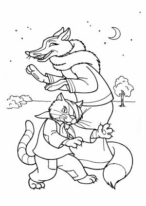 Раскраска кот и лиса