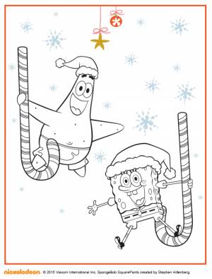 Новогодняя раскраска с Губкой Бобом и Патриком