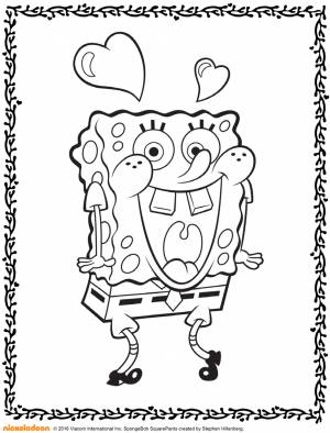 Губка Боб и сердечки, раскраска