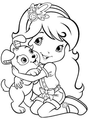 Раскраски девочек, Раскраска Шарлотта клубничка с собачкой раскраски для девочек