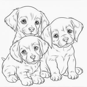 Раскраски три щенка сидят на земле