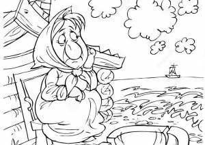 Раскраска Старуха у разбитого корыта