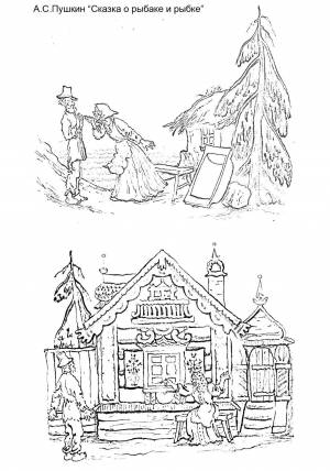 Раскраски старик, Раскраска Старик и старуха у разбитого корыта Сказки