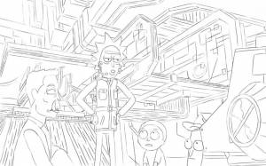 Раскраска Рик и Морти изучают планету