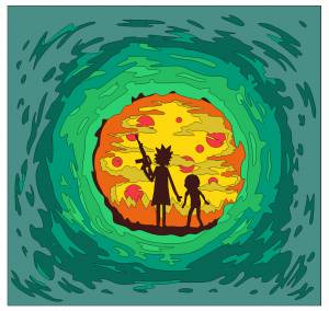 Раскраска Рик и Морти, шаблоны для печати и векторный макет для лазерной резки, шадоубоксов