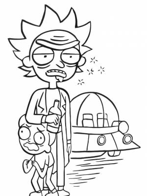 Раскраска Рик и Морти черно белая для детей