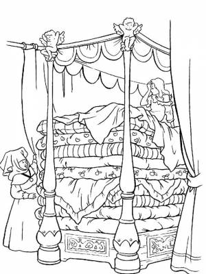 Раскраска Принцесса на горошине  картинку для девочек