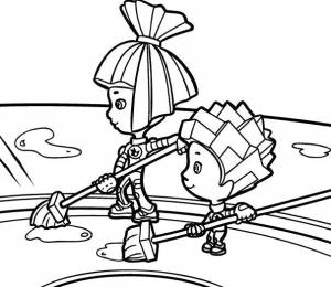 Раскраски симка, Раскраска фиксики Нолик и симка делают уборку Фиксики