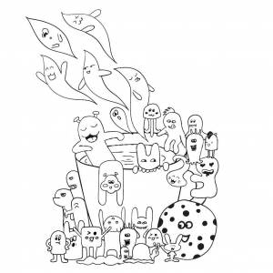 Раскраски Раскраска Призраки и милые монстрики Монстры