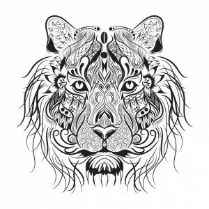 Лев монохромная раскраска и книжка-раскраска для взрослых и детей дизайн