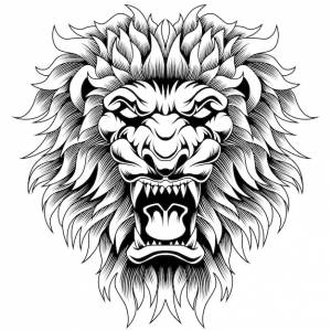 Злой лев голова вектор тату стиль в черно-белом