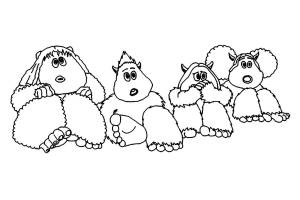 Раскраска Дети йети слушают страшилки про смолфутов