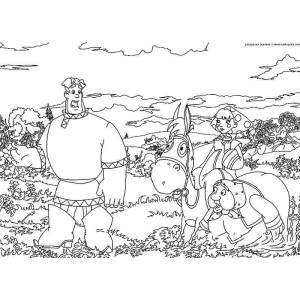 Раскраска Три богатыря Алеша Попович Аленушка осел Моисей
