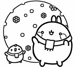 Раскраска Моланг ловит снежинки