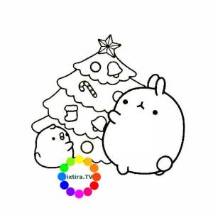 Раскраска Моланг и Новогодняя елка