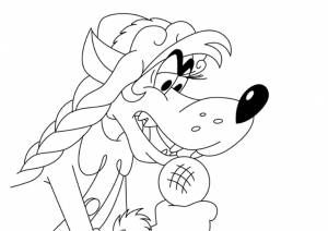 Раскраска Волк-снегурочка исполняет новогоднюю песню