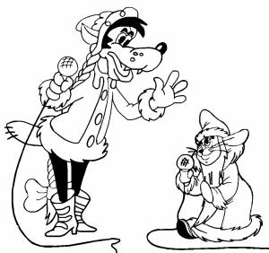 Раскраска Волк и Заяц Новогоднее выступление