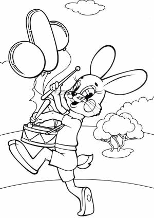 Раскраска Заяц бьет в барабан