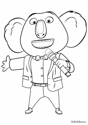 Раскраска Коала Бастер Мун с микрофоном