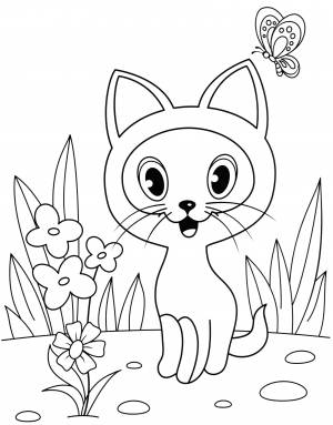 Раскраска Котенок Гав на лужайке