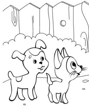 Котенок и щенок раскраска