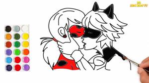 РАСКРАСКА СУПЕР КОТ ЦЕЛУЕТ В ГУБЫ ЛЕДИ БАГ