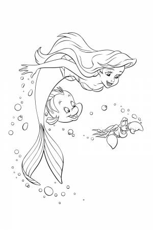 Раскраска Русалочка, Себастьян и Флаундер
