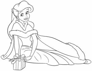 Раскраски АРиэль, Раскраска Принцесса ариэль на рождество русалочка ариэль