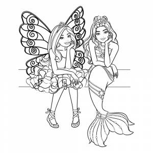 Раскраска Барби фея и барби русалочка