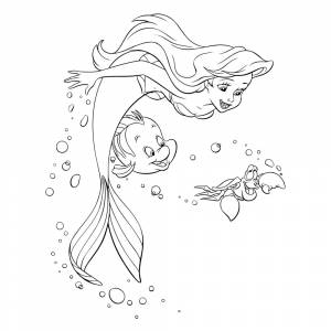 Раскраска Русалочка, Себастьян и Флаундер
