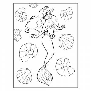 Раскраска Русалочка Ариэль и ракушки