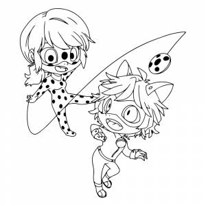Раскраска Маленькие Леди Баг и Супер-Кот