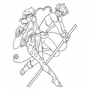 Раскраска Рисунок Леди Баг и Супер Кота