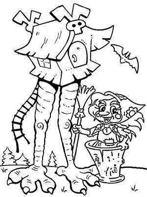 Раскраска Баба Яга и избушка на курьих ножках