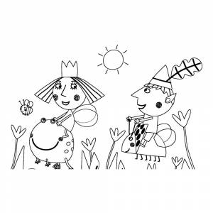 Раскраска Бен и Холли на поляне