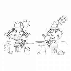 Раскраска Бен и Холли на пляже