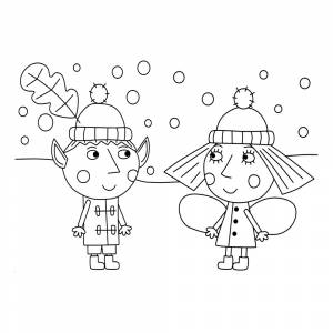 Раскраска Бен и Холли зимой на Рождество