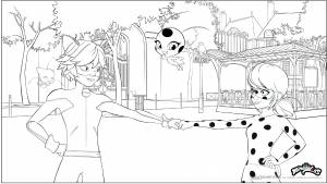 Раскраска Леди Баг и Супер-Кот победный стук кулачками