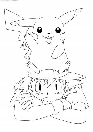 Раскраска Пикачу и Эш Кетчум